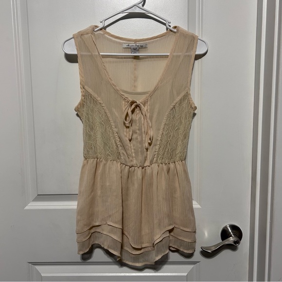 American Rag Tops - American Rag Solid Cream Lacey Layered Flowy Sleeveless Summer Tank Top